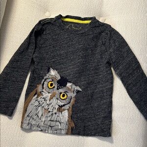 Mini Boden Embroidered Owl Kids Long Sleeve Shirt size 4-5 y